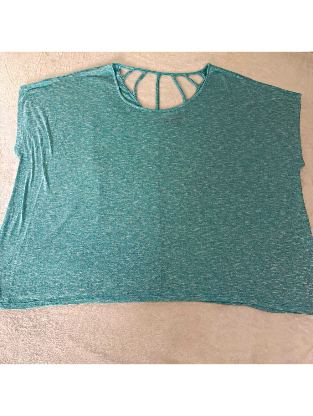 Lane Bryant Women 26/28 Aqua Teal Strappy Back Short Sleeve Knit Top Plus Size